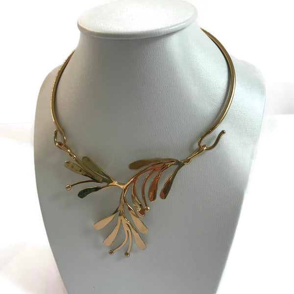 Collier collerette "Végétal", argenté ou doré